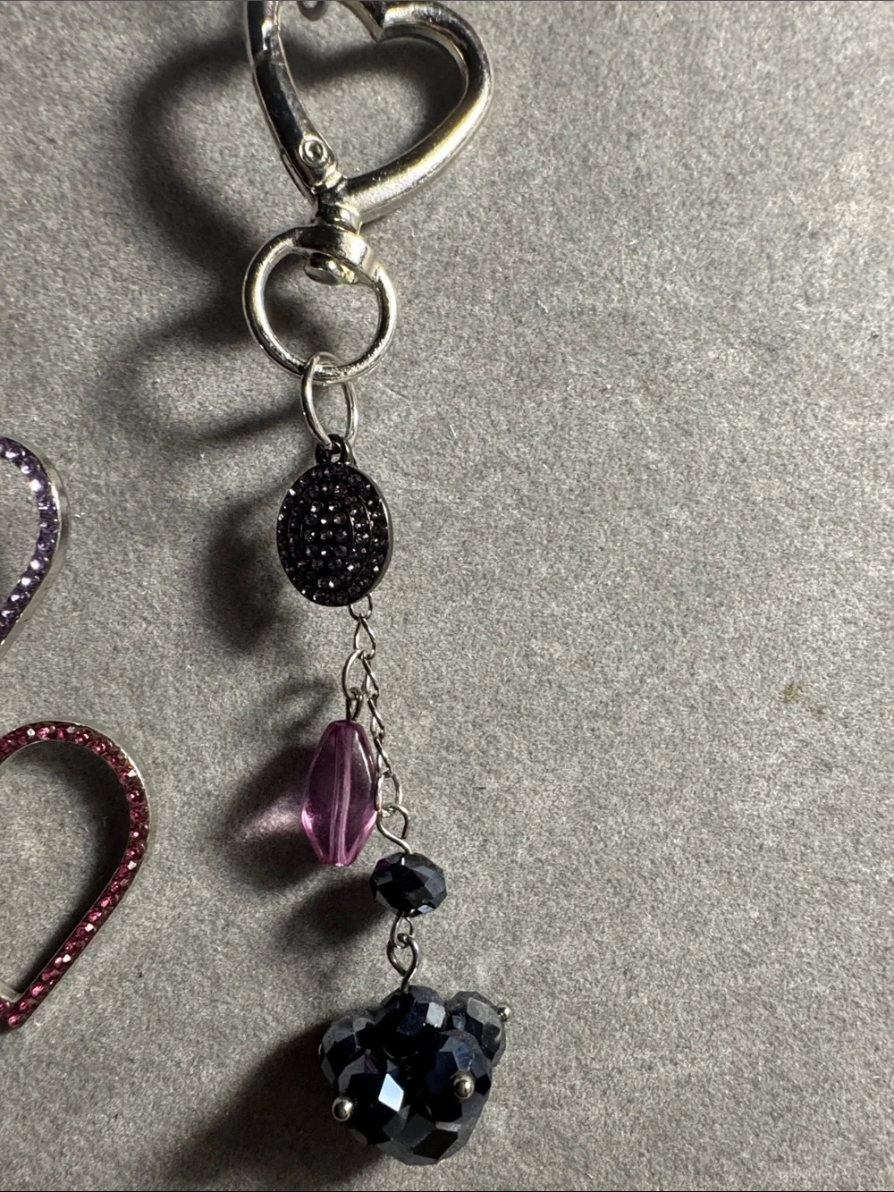 Hand Crafted Silver Key & Card Holder with Pink, Purple and Black Accents